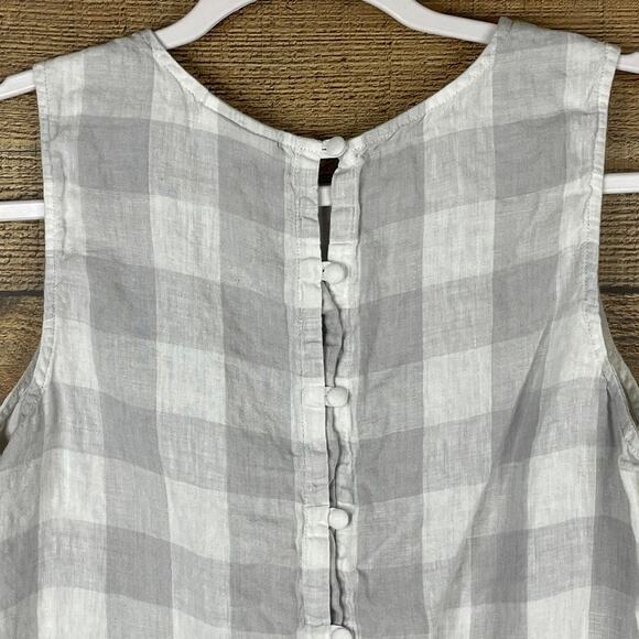 J. Jill Love Linen Tank Top Button Back Gray White Buffalo Plaid Size Small - Picture 6 of 8
